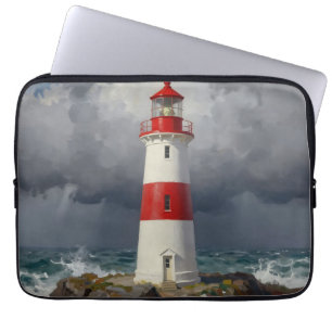 Stürmischer roter Leuchtturm an der Küste  Laptopschutzhülle