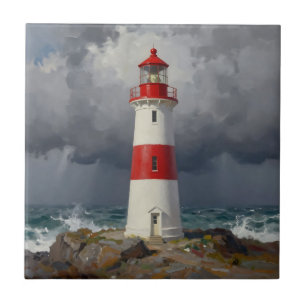 Stürmischer roter Leuchtturm Küste Fliese