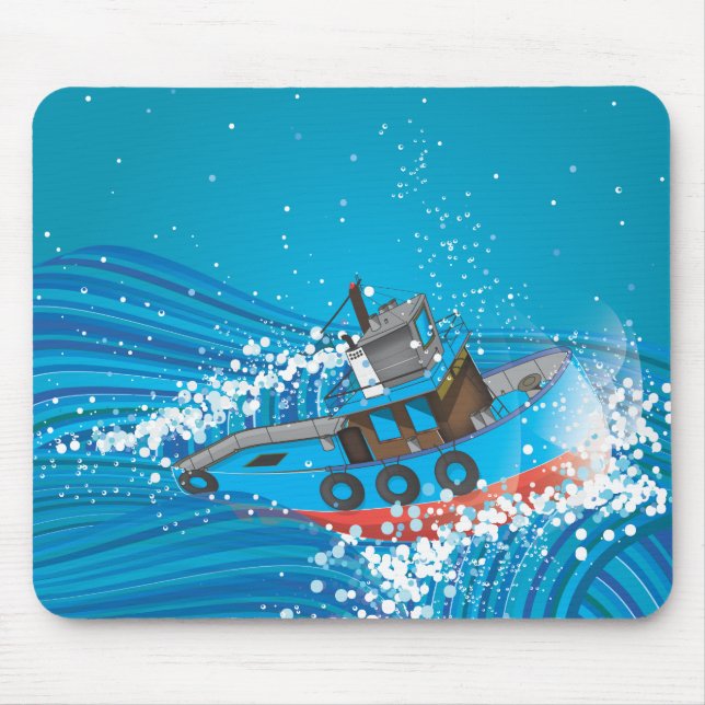Stürmisches Fischerboot Mousepad (Vorne)
