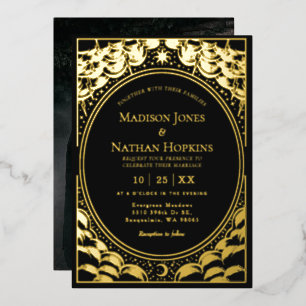 Stürmisches Gold Elegantes Tarotkarten-Hochzeit Folieneinladung