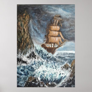 Stürmisches Meer auf dem Weg zur Insel – Kunstdruc Poster