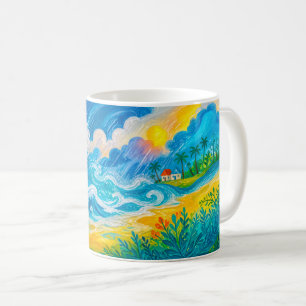 Sturmwellen brechen nahe des Strandhauses Kaffeetasse