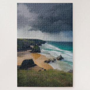Sturmwolken über den Bedruthan Steps Cornwall Puzzle