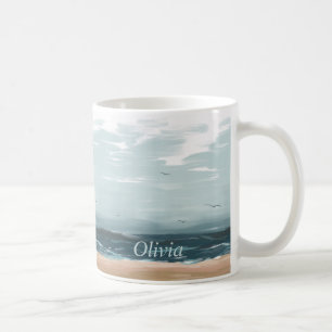 Sturmy Sea Waves Beach Flying Gulls Kaffeetasse