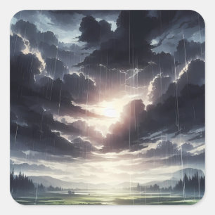 Sturmy Sunset Rain über Serene Valley Quadratischer Aufkleber