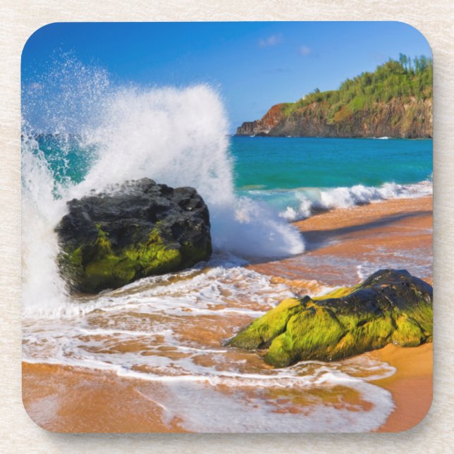 Sturz der Wellen am Strand von Hawaii Untersetzer (Vorderseite)