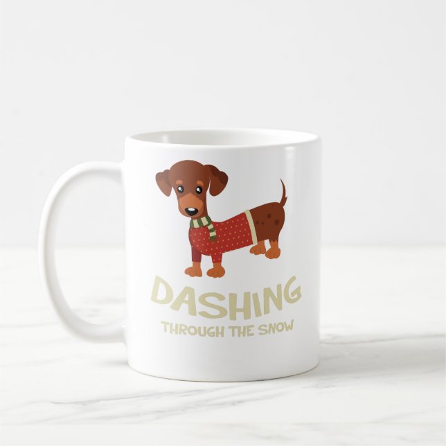 Stürzen durch das Schnee-Dackel-Hundeweihnachten Kaffeetasse (Links)