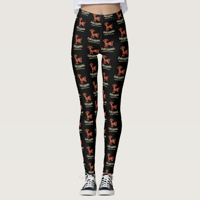 Stürzen durch das Schnee-Dackel-Hundeweihnachten Leggings (Vorderseite)