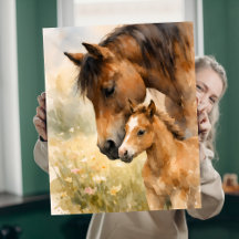 Stute und Fohlen Aquarell unter ihrem sanften Blic