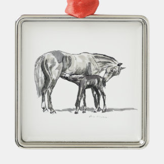 Stute und Fohlen Silbernes Ornament