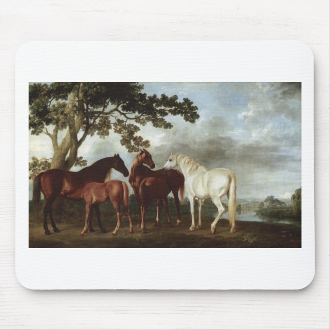 Stuten und Fohlen in einer Fluss-Landschaft George Mousepad (Vorne)