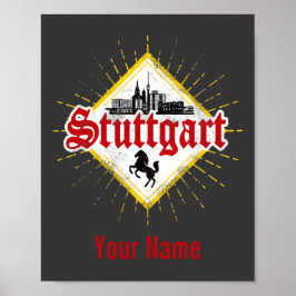 Stuttgart City Germany Retro Skyline Vintag Poster