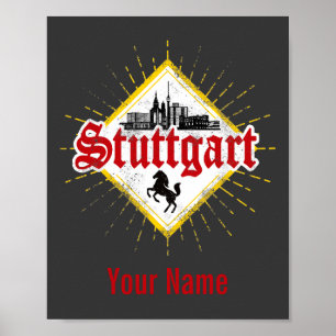 Stuttgart City Germany Retro Skyline Vintag Poster