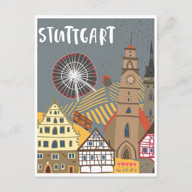 Stuttgart City Germany Retro Skyline Vintag Postkarte (Vorderseite)