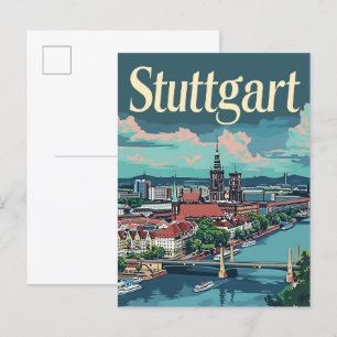Stuttgart Deutschland Vintage-Reiseillustration Postkarte
