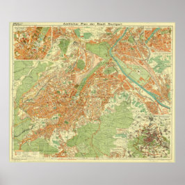 Stuttgart Map, Stuttgart Germany, Germany Map 1954 Poster