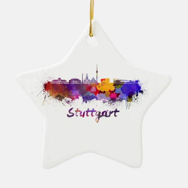 Stuttgart skyline im Watercolor Keramikornament (Vorne)