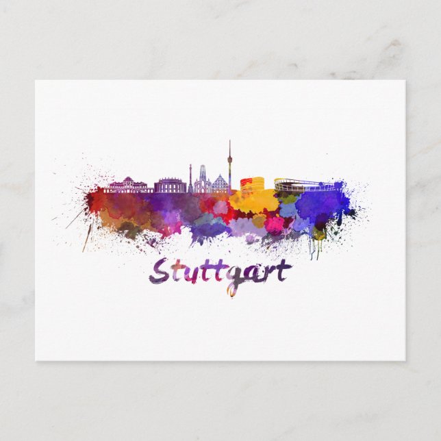 Stuttgart skyline im Watercolor Postkarte (Vorderseite)