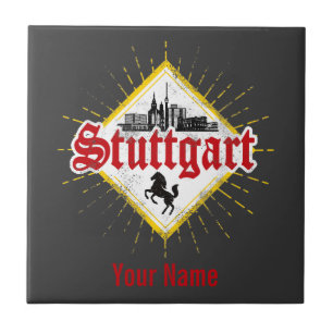 Stuttgart Stadt Deutschland Retro-Skyline Vintage Fliese