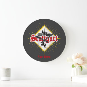 Stuttgart Stadt Deutschland Retro Skyline Vintage Große Wanduhr