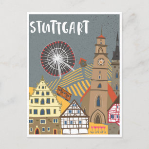 Stuttgart Stadt Deutschland Retro Skyline Vintage Postkarte