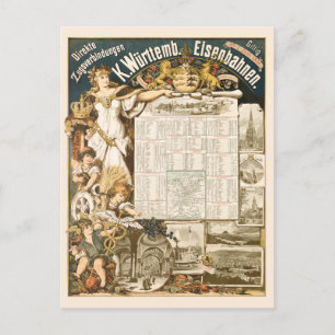 Stuttgart Vintage Eisenbahn Reiseplakat 1894 Postkarte