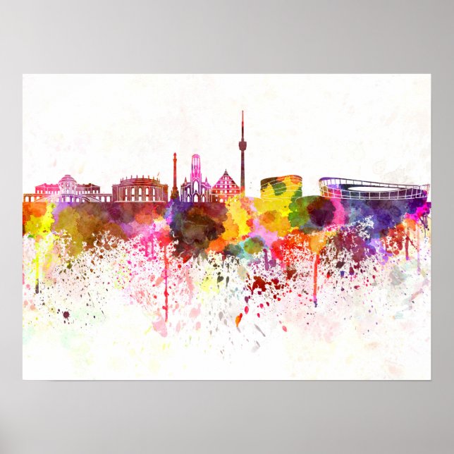Stuttgarter Skyline im Aquarellbild Poster (Vorne)