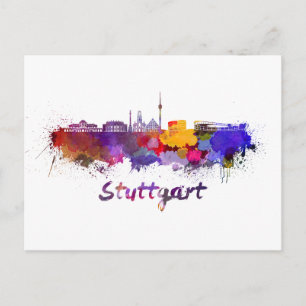Stuttgarter Skyline in Aquarellfarbe Postkarte
