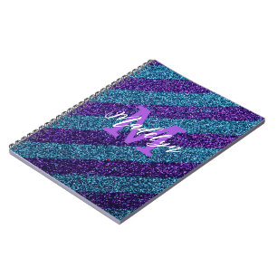 Styilsh Blau & Violett Glitter Monogramm Name Notizblock