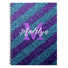Styilsh Blau & Violett Glitter Monogramm Name  Notizblock