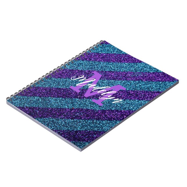 Styilsh Blue &Purple Glitter Monogram Name  Notizblock (Linke Seite)
