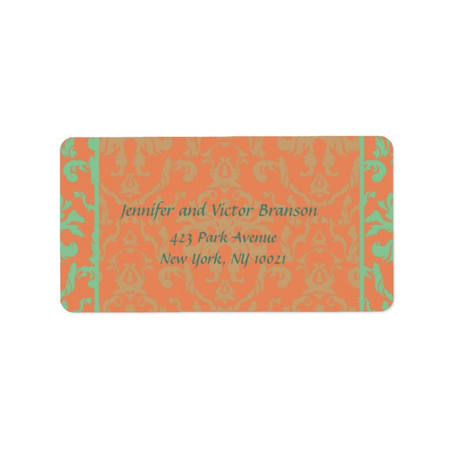 Style - Damask orange n grüne Adressetikett (Vorne)