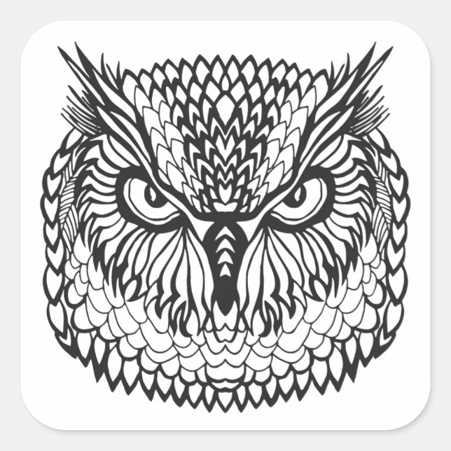 Style Eagle Owl Head Quadratischer Aufkleber (Vorderseite)