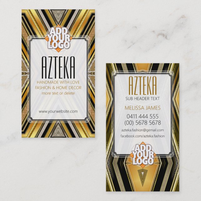Style Fashion Black Gold ArtDeco Business Card Visitenkarte (Vorne/Hinten)