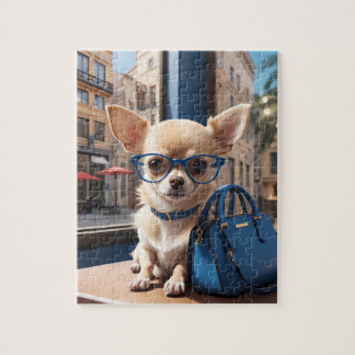 Style Puzzle: Chihuahua trägt blaue Brillen in Lux Puzzle