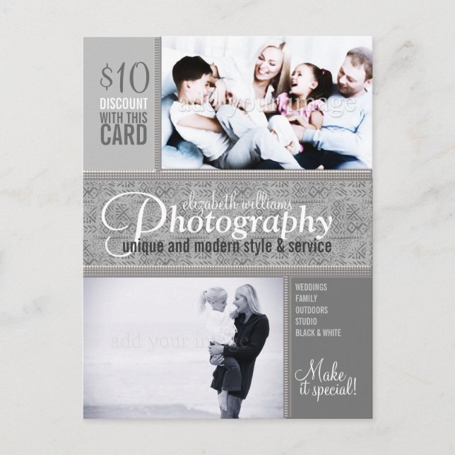 Style Tribal Silver Fotografy Business Postcard Postkarte (Vorderseite)