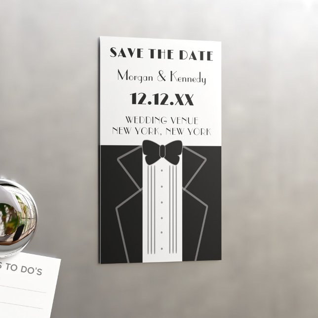 Style Tuxedo Wedding Save the Date Magnet (Perfect magnetic Save the Date for a 1920s themed wedding. Just add your details)