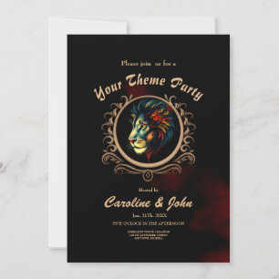 Styliertes Lion Head Portrait in Mandala Frame Einladung