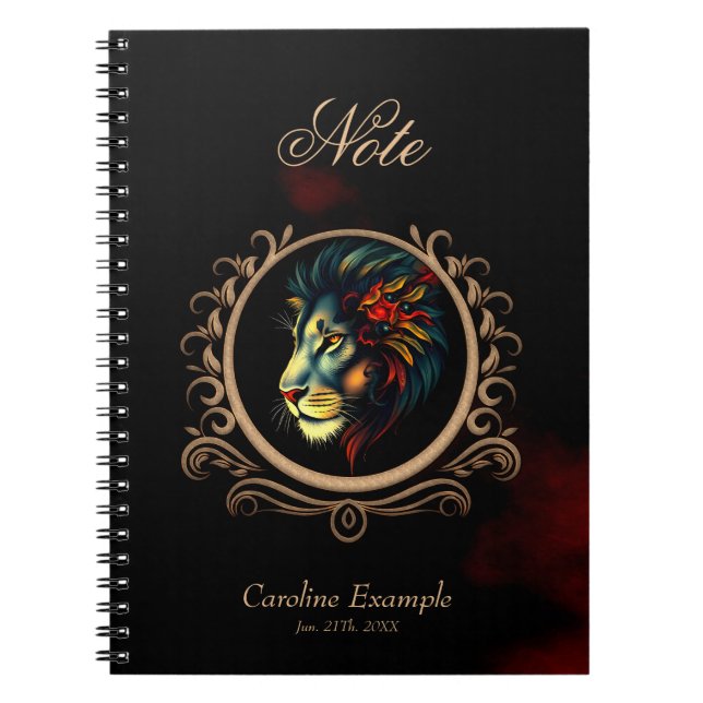 Styliertes Lion Head Portrait in Mandala Frame Notizblock (Vorderseite)