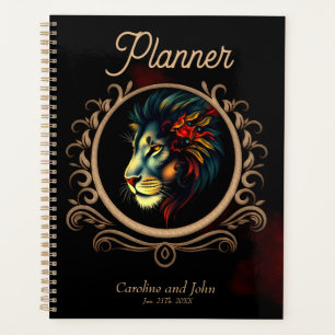 Styliertes Lion Head Portrait in Mandala Frame Planer