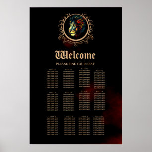 Styliertes Lion Head Portrait in Mandala Frame Poster