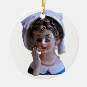 Stylin' Lady Head Vase Manicure Hat Eyelashes Keramik Ornament