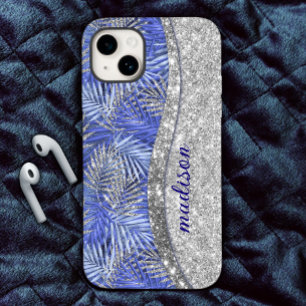 stylisch blaue lila silberne Glitzer Blätter monog Case-Mate iPhone Hülle