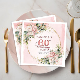 Stylisch Boho Rosen Gold Eukalyptus 60. Geburtstag Serviette