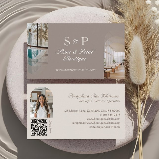Stylisch Chic Elegante Arch Fotos Monogramm QR-Cod Visitenkarte (Stylish Chic Elegant Arch Photos Monogram QR Code Business Card)