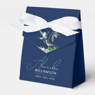 Stylisch elegante blaue und weiße Namensvogel-Blum Geschenkschachtel