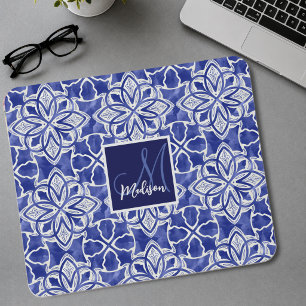 Stylisch girly blau-graues initial Monogramm Mousepad