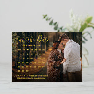 Stylisch handgeschriebene Foto Save-the-Date-Karte Folieneinladung