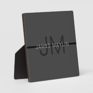 Stylisch maskulines dunkelgraues Name & Monogramm Fotoplatte