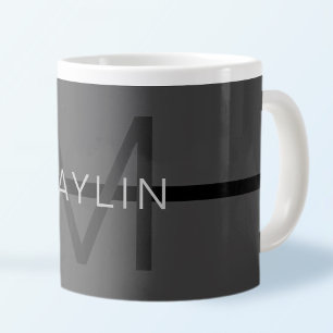 Stylisch maskulines dunkelgraues Name & Monogramm Jumbo-Tasse